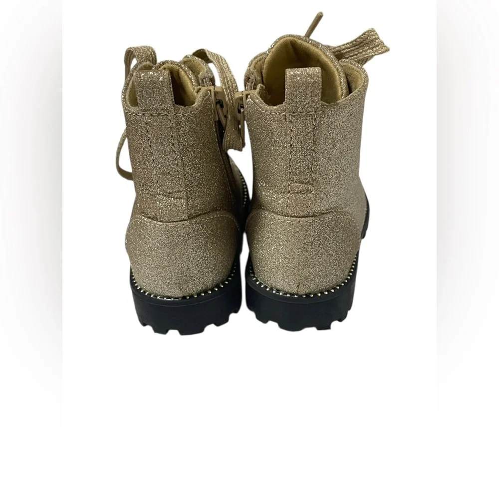 Rachel Zoe Boots 6 Toddler Glitter Combat Side Zip Lug Sole Girls Gold Lace Up‎